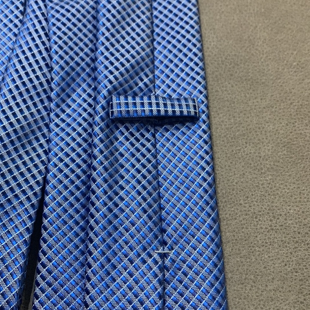 Checked Patterned Tie (Blue) - Picture 5 of 9